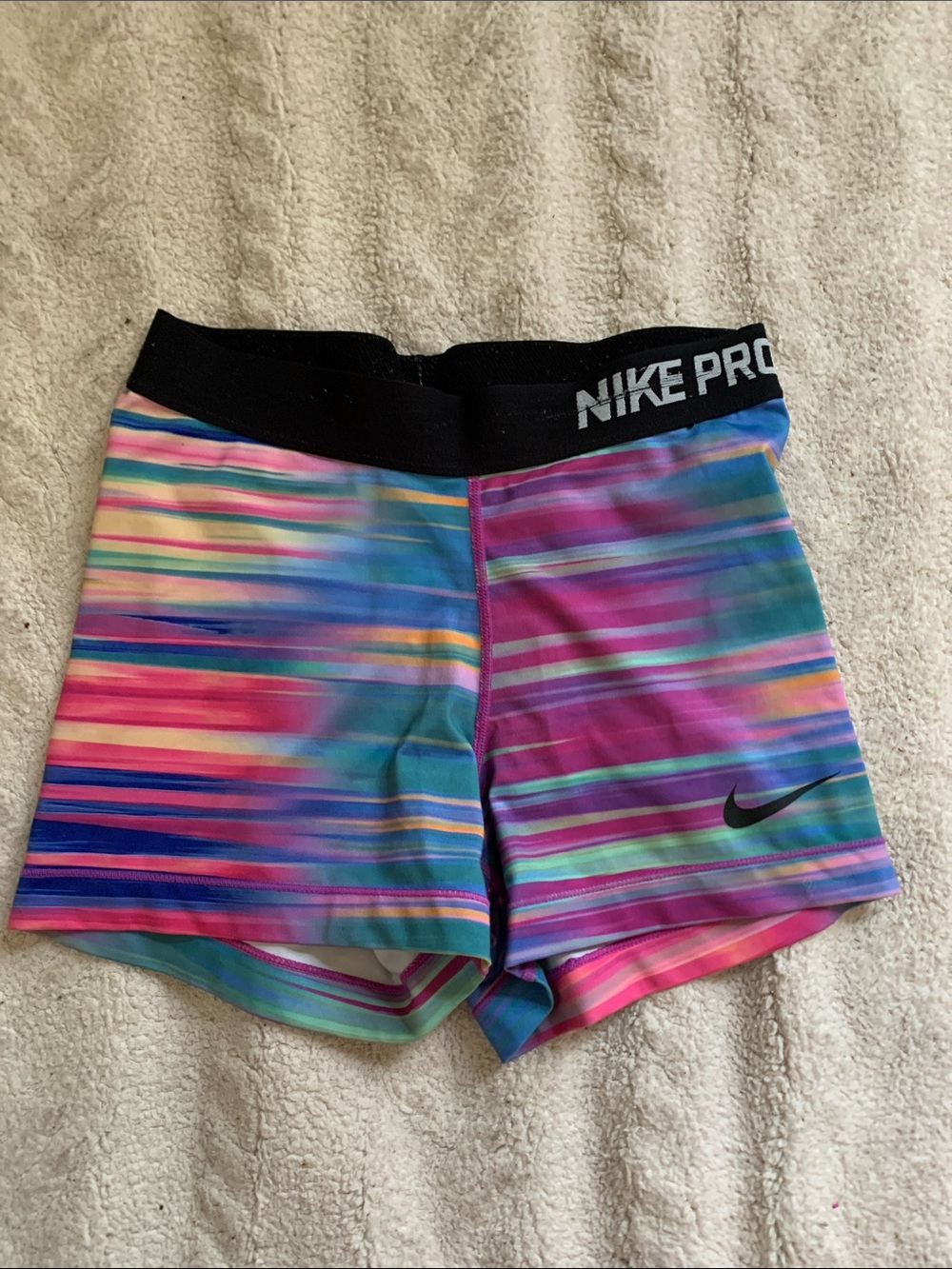 Nike Girls' Multi-Stripe Pink Purple Blue Athletic Shorts